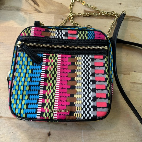 Vera Bradley colorful nylon gold chain strap crossbody bag purse - Picture 8 of 8